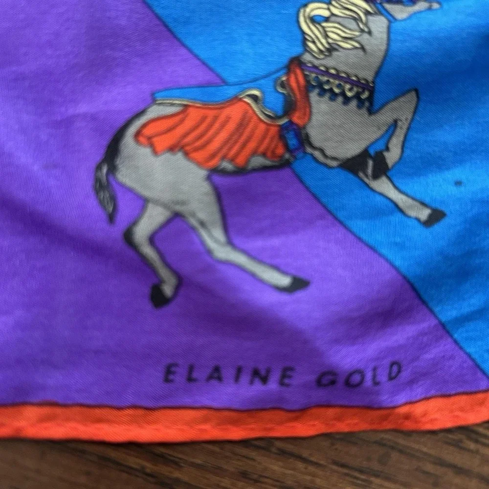 Vintage Elaine Gold Collection 100% Silk Circus Animal Print Scarf 34x34